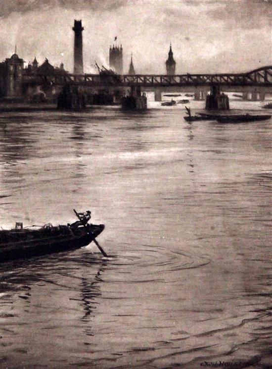 Christopher Richard Wynne Nevinson (1889-1946) View of the Thames, 7.25 x 5.5in.